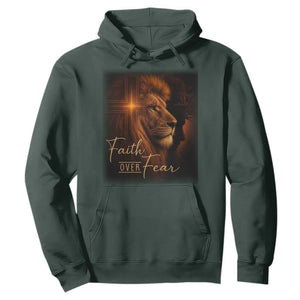 Faith Over Fear Hoodie Lion Of Judah Jesus Christian Religious TS11 Dark Forest Green Print Your Wear