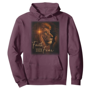 Faith Over Fear Hoodie Lion Of Judah Jesus Christian Religious TS11 Maroon Print Your Wear