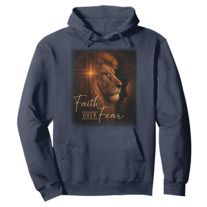 Faith Over Fear Hoodie Lion Of Judah Jesus Christian Religious TS11 Navy Print Your Wear
