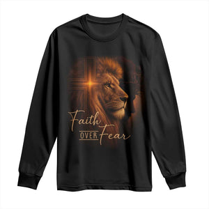 Faith Over Fear Long Sleeve Shirt Lion Of Judah Jesus Christian Religious TS11 Black Print Your Wear