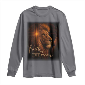 Faith Over Fear Long Sleeve Shirt Lion Of Judah Jesus Christian Religious TS11 Charcoal Print Your Wear