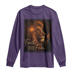Faith Over Fear Long Sleeve Shirt Lion Of Judah Jesus Christian Religious TS11 Purple Print Your Wear