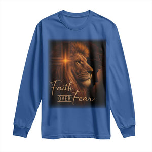 Faith Over Fear Long Sleeve Shirt Lion Of Judah Jesus Christian Religious TS11 Royal Blue Print Your Wear