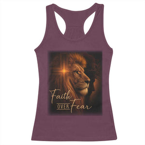 Faith Over Fear Racerback Tank Top Lion Of Judah Jesus Christian Religious TS11 Maroon Print Your Wear