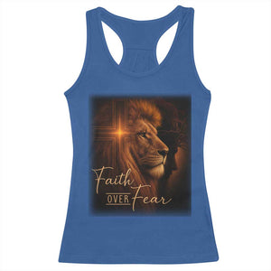 Faith Over Fear Racerback Tank Top Lion Of Judah Jesus Christian Religious TS11 Royal Blue Print Your Wear