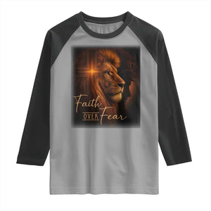 Faith Over Fear Raglan Shirt Lion Of Judah Jesus Christian Religious TS11 Sport Gray Black Print Your Wear