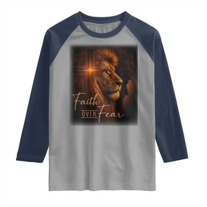 Faith Over Fear Raglan Shirt Lion Of Judah Jesus Christian Religious TS11 Sport Gray Navy Print Your Wear