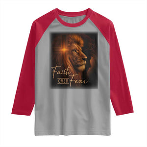 Faith Over Fear Raglan Shirt Lion Of Judah Jesus Christian Religious TS11 Sport Gray Red Print Your Wear