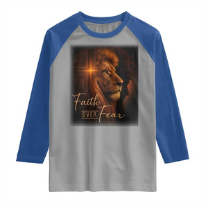 Faith Over Fear Raglan Shirt Lion Of Judah Jesus Christian Religious TS11 Sport Gray Royal Print Your Wear