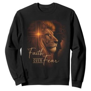 Faith Over Fear Sweatshirt Lion Of Judah Jesus Christian Religious TS11 Black Print Your Wear