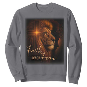 Faith Over Fear Sweatshirt Lion Of Judah Jesus Christian Religious TS11 Charcoal Print Your Wear