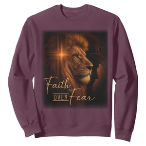 Faith Over Fear Sweatshirt Lion Of Judah Jesus Christian Religious TS11 Maroon Print Your Wear