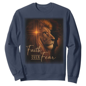 Faith Over Fear Sweatshirt Lion Of Judah Jesus Christian Religious TS11 Navy Print Your Wear