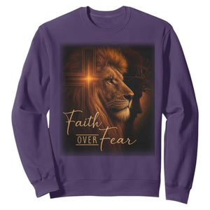 Faith Over Fear Sweatshirt Lion Of Judah Jesus Christian Religious TS11 Purple Print Your Wear