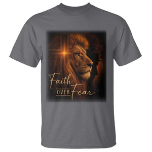 Faith Over Fear T Shirt Lion Of Judah Jesus Christian Religious TS11 Charcoal Print Your Wear