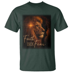 Faith Over Fear T Shirt Lion Of Judah Jesus Christian Religious TS11 Dark Forest Green Print Your Wear