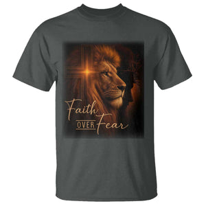 Faith Over Fear T Shirt Lion Of Judah Jesus Christian Religious TS11 Dark Heather Print Your Wear