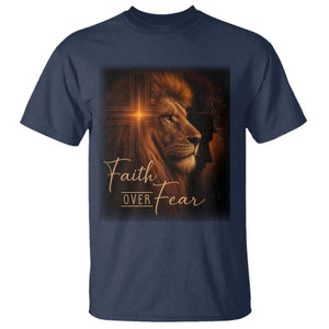 Faith Over Fear T Shirt Lion Of Judah Jesus Christian Religious TS11 Navy Print Your Wear