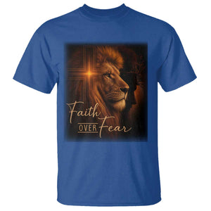Faith Over Fear T Shirt Lion Of Judah Jesus Christian Religious TS11 Royal Blue Print Your Wear