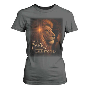 Faith Over Fear T Shirt For Women Lion Of Judah Jesus Christian Religious TS11 Dark Heather Print Your Wear