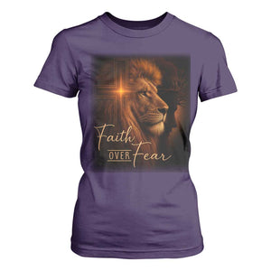Faith Over Fear T Shirt For Women Lion Of Judah Jesus Christian Religious TS11 Purple Print Your Wear