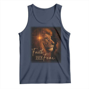 Faith Over Fear Tank Top Lion Of Judah Jesus Christian Religious TS11 Navy Print Your Wear