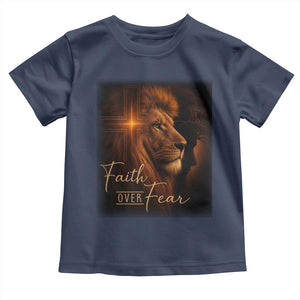 Faith Over Fear Toddler T Shirt Lion Of Judah Jesus Christian Religious TS11 Navy Print Your Wear