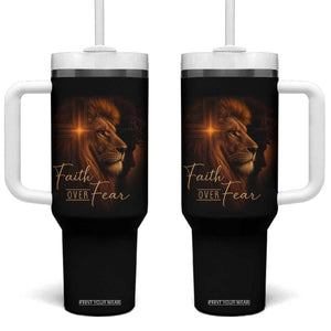 Faith Over Fear Tumbler With Handle Lion Of Judah Jesus Christian Religious TS11 One Size: 40 oz Black Print Your Wear