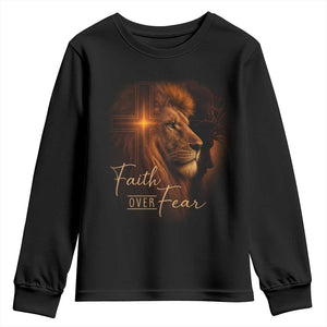 Faith Over Fear Youth Sweatshirt Lion Of Judah Jesus Christian Religious TS11 Black Print Your Wear