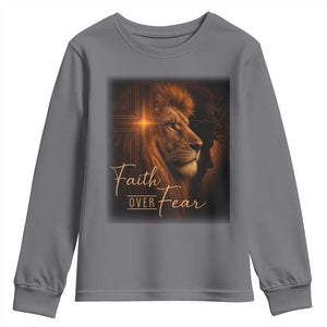 Faith Over Fear Youth Sweatshirt Lion Of Judah Jesus Christian Religious TS11 Charcoal Print Your Wear