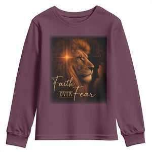Faith Over Fear Youth Sweatshirt Lion Of Judah Jesus Christian Religious TS11 Maroon Print Your Wear