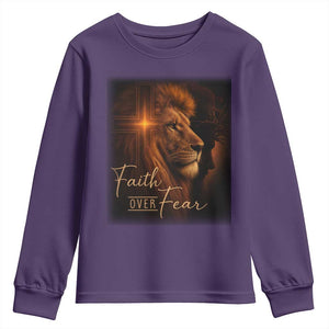 Faith Over Fear Youth Sweatshirt Lion Of Judah Jesus Christian Religious TS11 Purple Print Your Wear