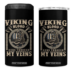 Viking Blood Runs Through My Veins 4 in 1 Can Cooler Tumbler Norse Mythology Drakkar Longship TS11 One Size: 16 oz Black Print Your Wear