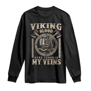 Viking Blood Runs Through My Veins Long Sleeve Shirt Norse Mythology Drakkar Longship TS11 Black Print Your Wear