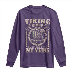 Viking Blood Runs Through My Veins Long Sleeve Shirt Norse Mythology Drakkar Longship TS11 Purple Print Your Wear