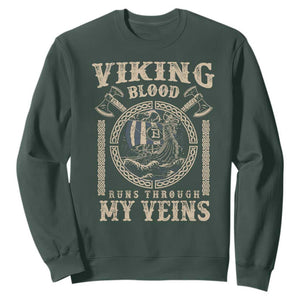 Viking Blood Runs Through My Veins Sweatshirt Norse Mythology Drakkar Longship TS11 Dark Forest Green Print Your Wear