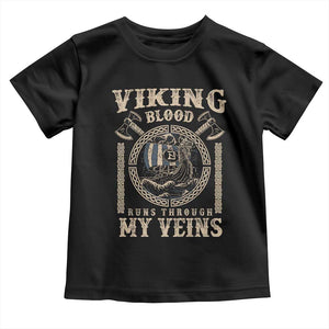 Viking Blood Runs Through My Veins Toddler T Shirt Norse Mythology Drakkar Longship TS11 Black Print Your Wear