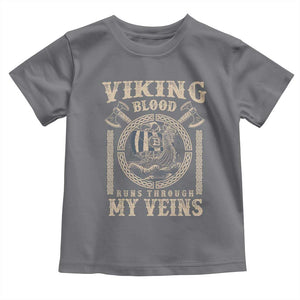 Viking Blood Runs Through My Veins Toddler T Shirt Norse Mythology Drakkar Longship TS11 Charcoal Print Your Wear