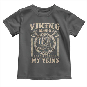 Viking Blood Runs Through My Veins Toddler T Shirt Norse Mythology Drakkar Longship TS11 Dark Heather Print Your Wear