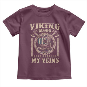 Viking Blood Runs Through My Veins Toddler T Shirt Norse Mythology Drakkar Longship TS11 Maroon Print Your Wear