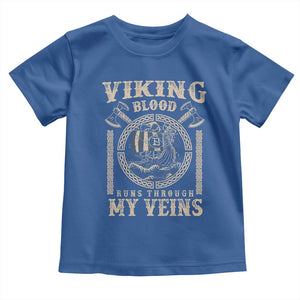 Viking Blood Runs Through My Veins Toddler T Shirt Norse Mythology Drakkar Longship TS11 Royal Blue Print Your Wear
