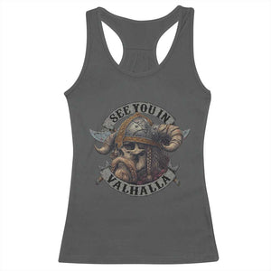 See You In Valhalla Racerback Tank Top Nordic Norse Viking Warrior Skull TS11 Dark Heather Print Your Wear