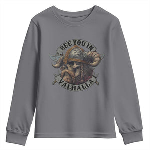 See You In Valhalla Youth Sweatshirt Nordic Norse Viking Warrior Skull TS11 Charcoal Print Your Wear