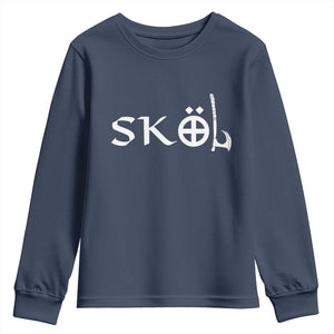 Nordic Scandinavian Heritage Youth Sweatshirt Viking Warrior Axe Helmet TS11 Navy Print Your Wear