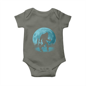 Funny Bigfoot Fishing Night Stroll Full Moon Baby Onesie TS11 Military Green Print Your Wear