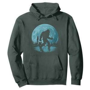 Funny Bigfoot Fishing Night Stroll Full Moon Hoodie TS11 Dark Forest Green Print Your Wear