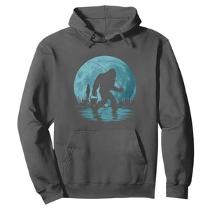 Funny Bigfoot Fishing Night Stroll Full Moon Hoodie TS11 Dark Heather Print Your Wear