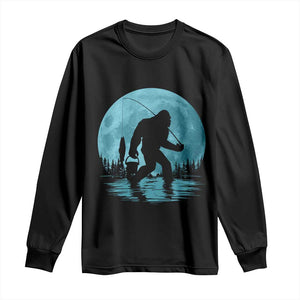 Funny Bigfoot Fishing Night Stroll Full Moon Long Sleeve Shirt TS11 Black Print Your Wear