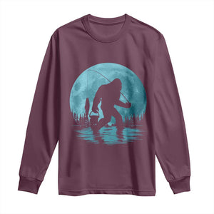 Funny Bigfoot Fishing Night Stroll Full Moon Long Sleeve Shirt TS11 Maroon Print Your Wear