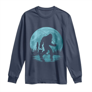 Funny Bigfoot Fishing Night Stroll Full Moon Long Sleeve Shirt TS11 Navy Print Your Wear